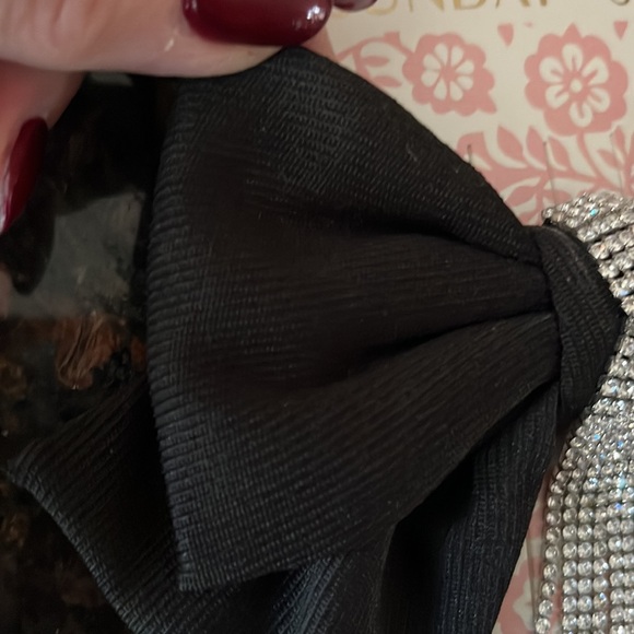 Sunday State Hair Clip With Black Polyester Bow Dripping Rhinestone Detail - Picture 8 of 11